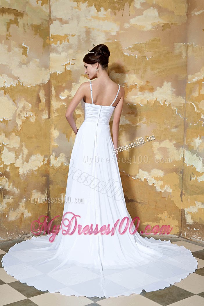 Elegant Empire Spaghetti Straps Court Train Beading Wedding Dresses
