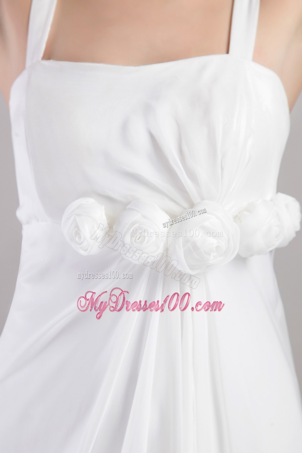 Empire Straps Watteau Train Hand Made Flowers Wedding Dresses