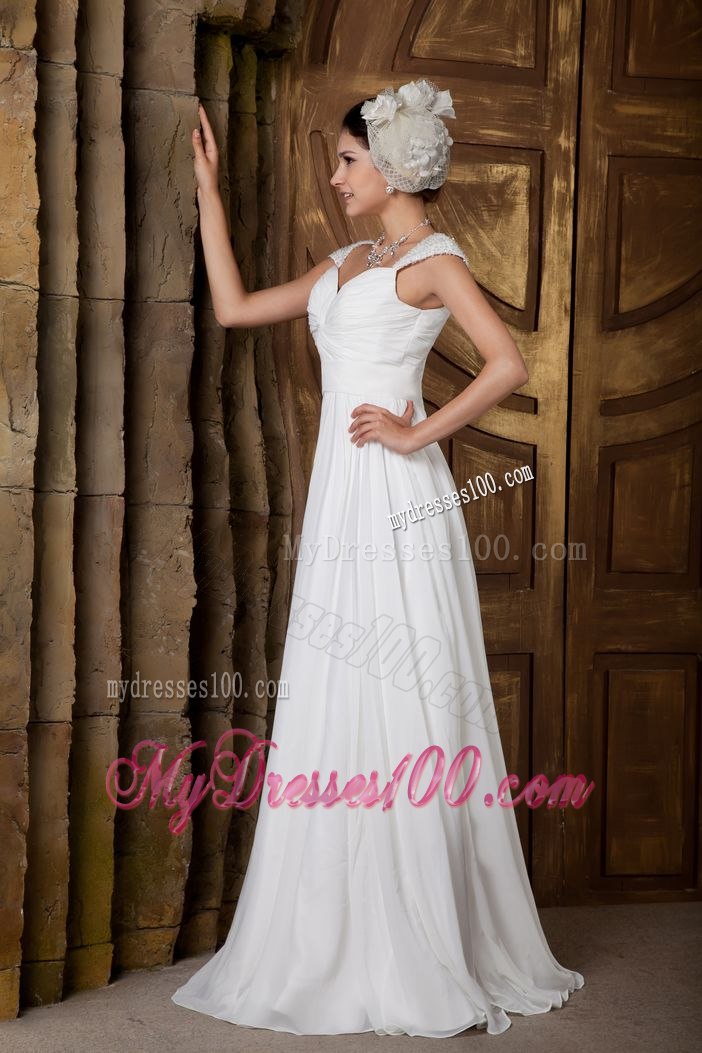 Elegant Sweetheart Brush Train Beading Cap Sleeves Wedding Dress