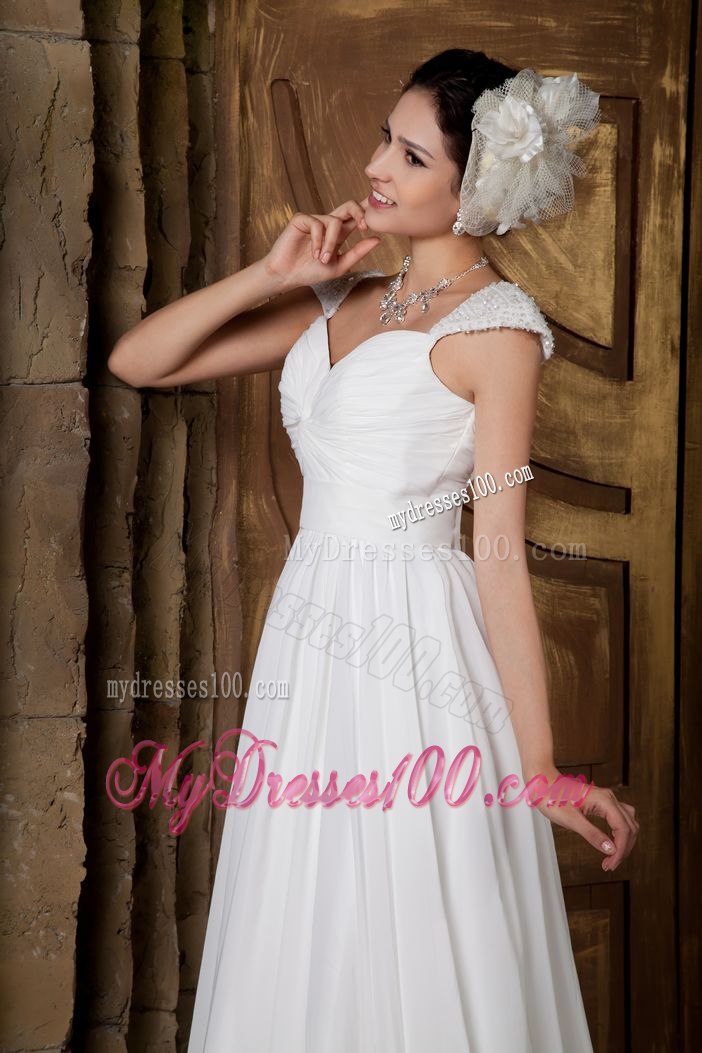 Elegant Sweetheart Brush Train Beading Cap Sleeves Wedding Dress