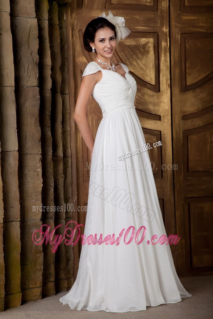 Elegant Sweetheart Brush Train Beading Cap Sleeves Wedding Dress