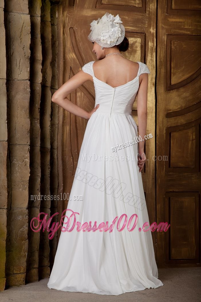 Elegant Sweetheart Brush Train Beading Cap Sleeves Wedding Dress