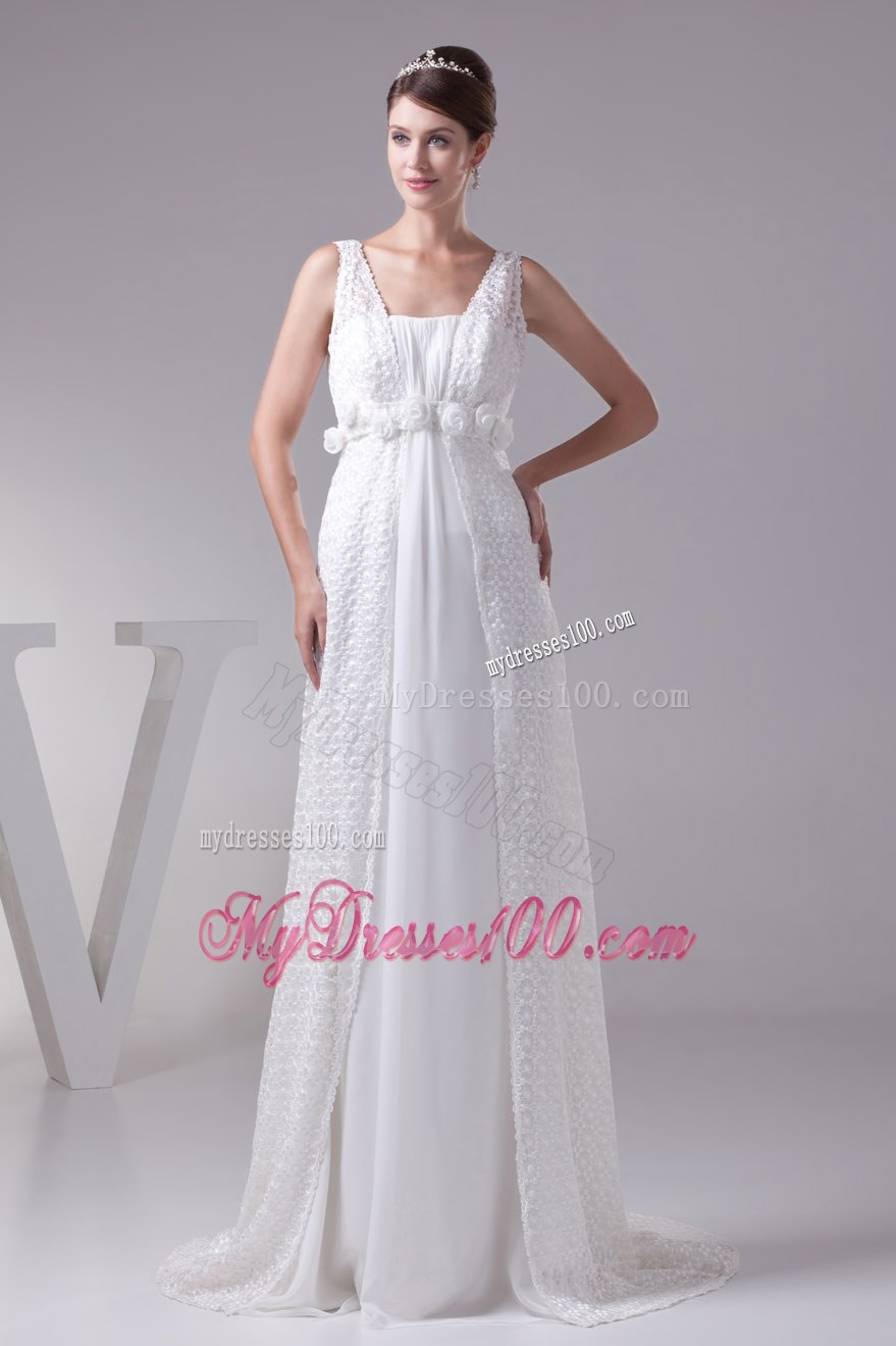 Elegant Hand Made Flowers Empire Square Neck Wedding Dresses