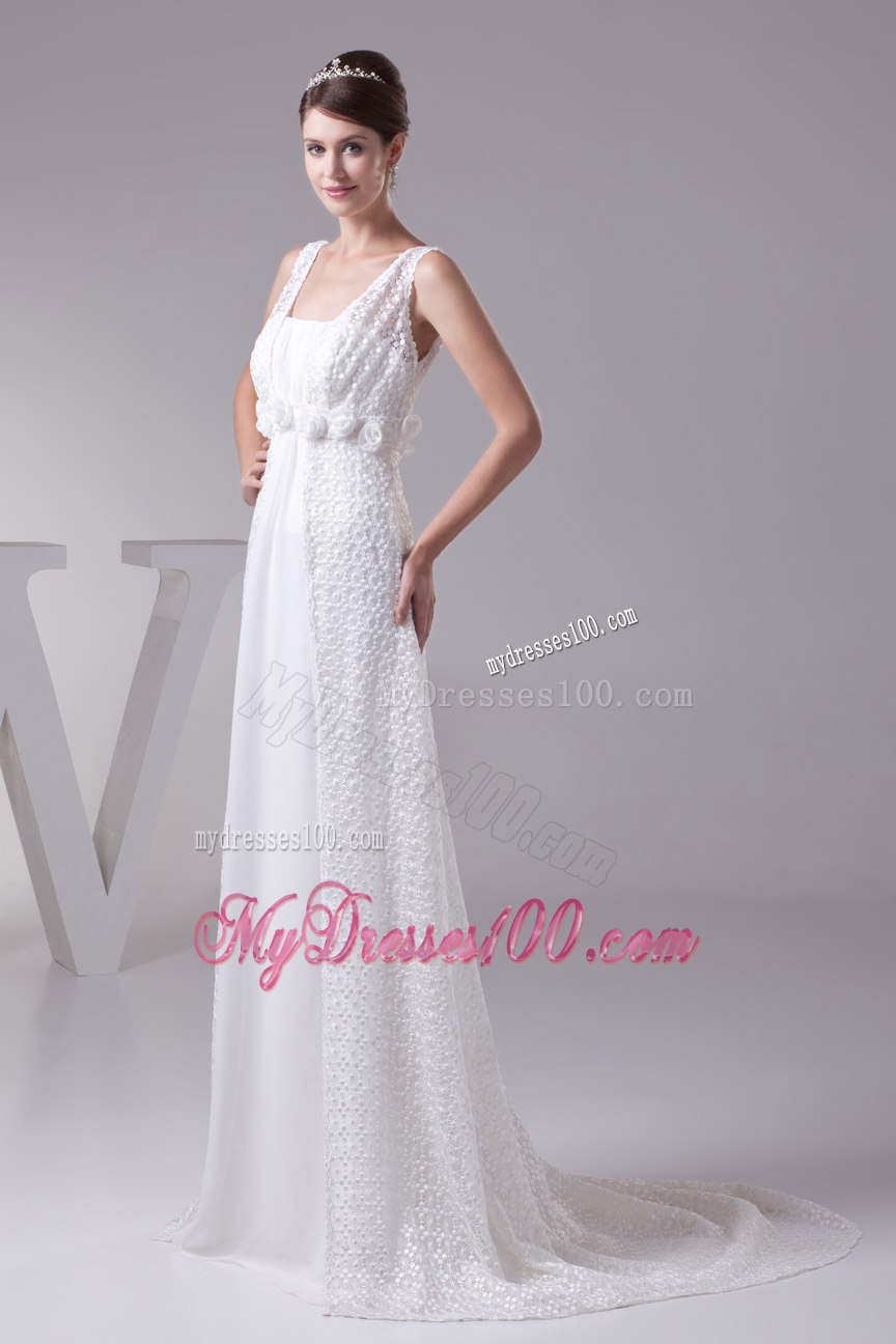 Elegant Hand Made Flowers Empire Square Neck Wedding Dresses