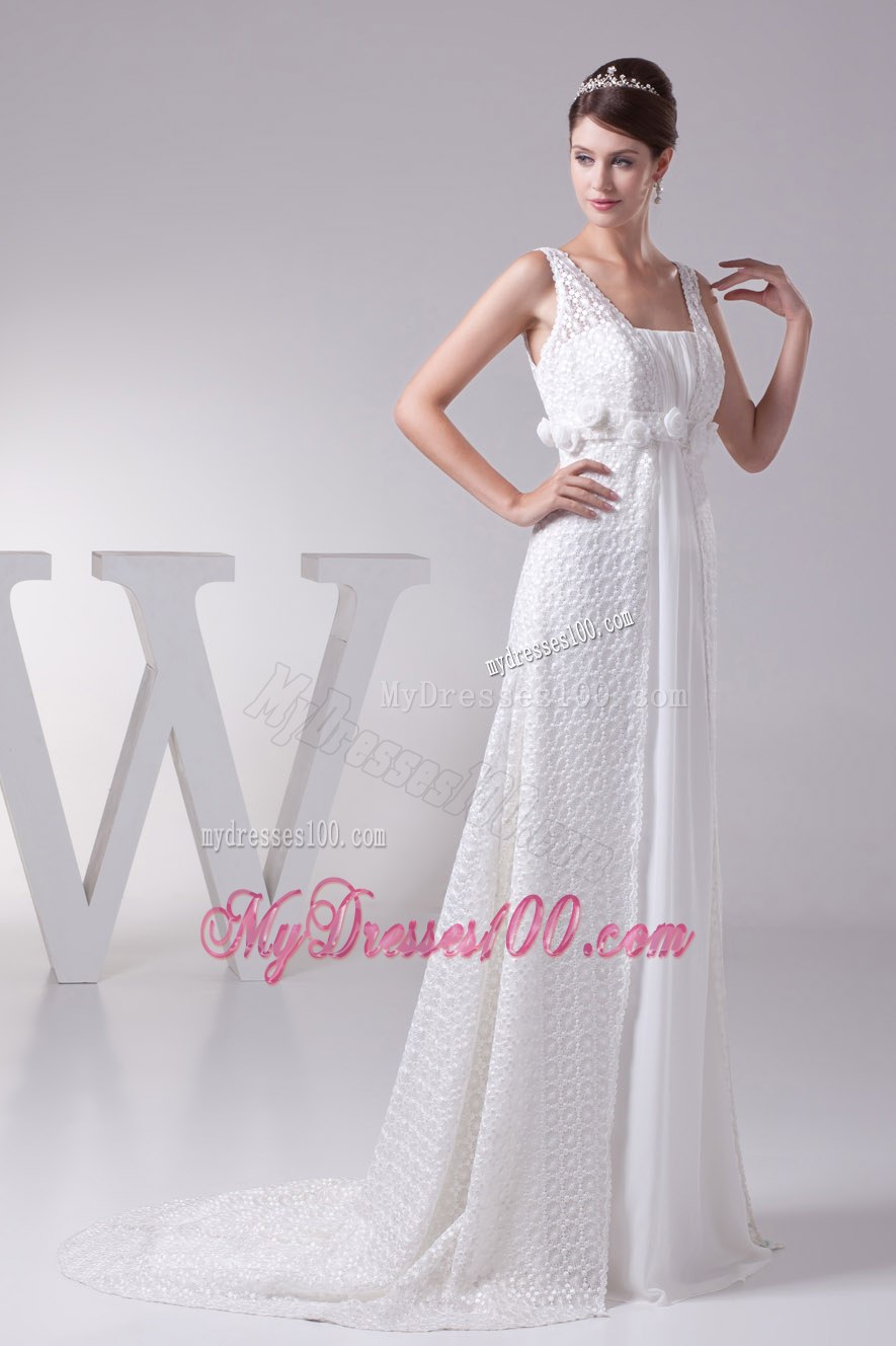 Elegant Hand Made Flowers Empire Square Neck Wedding Dresses