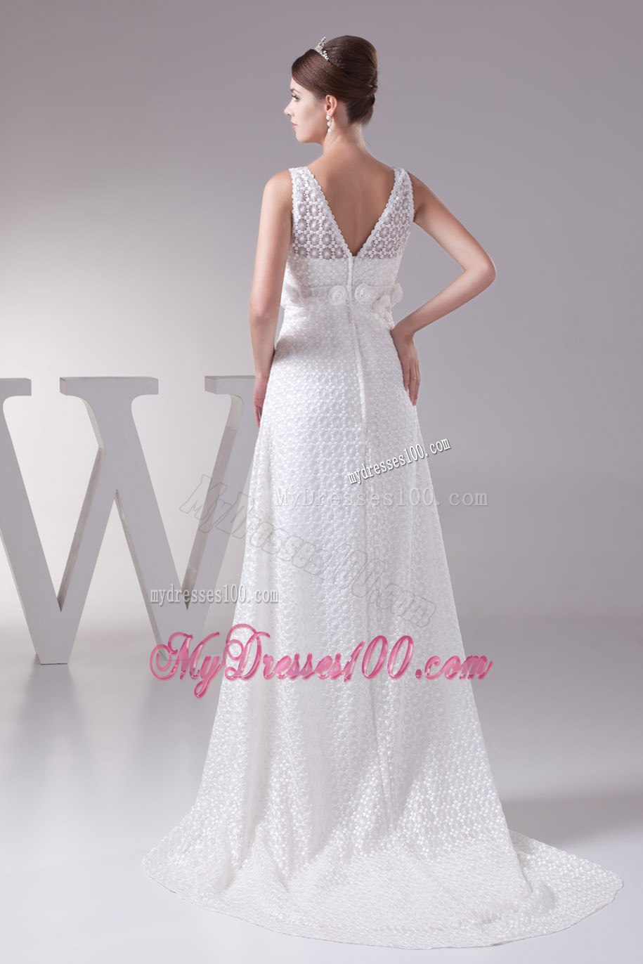 Elegant Hand Made Flowers Empire Square Neck Wedding Dresses