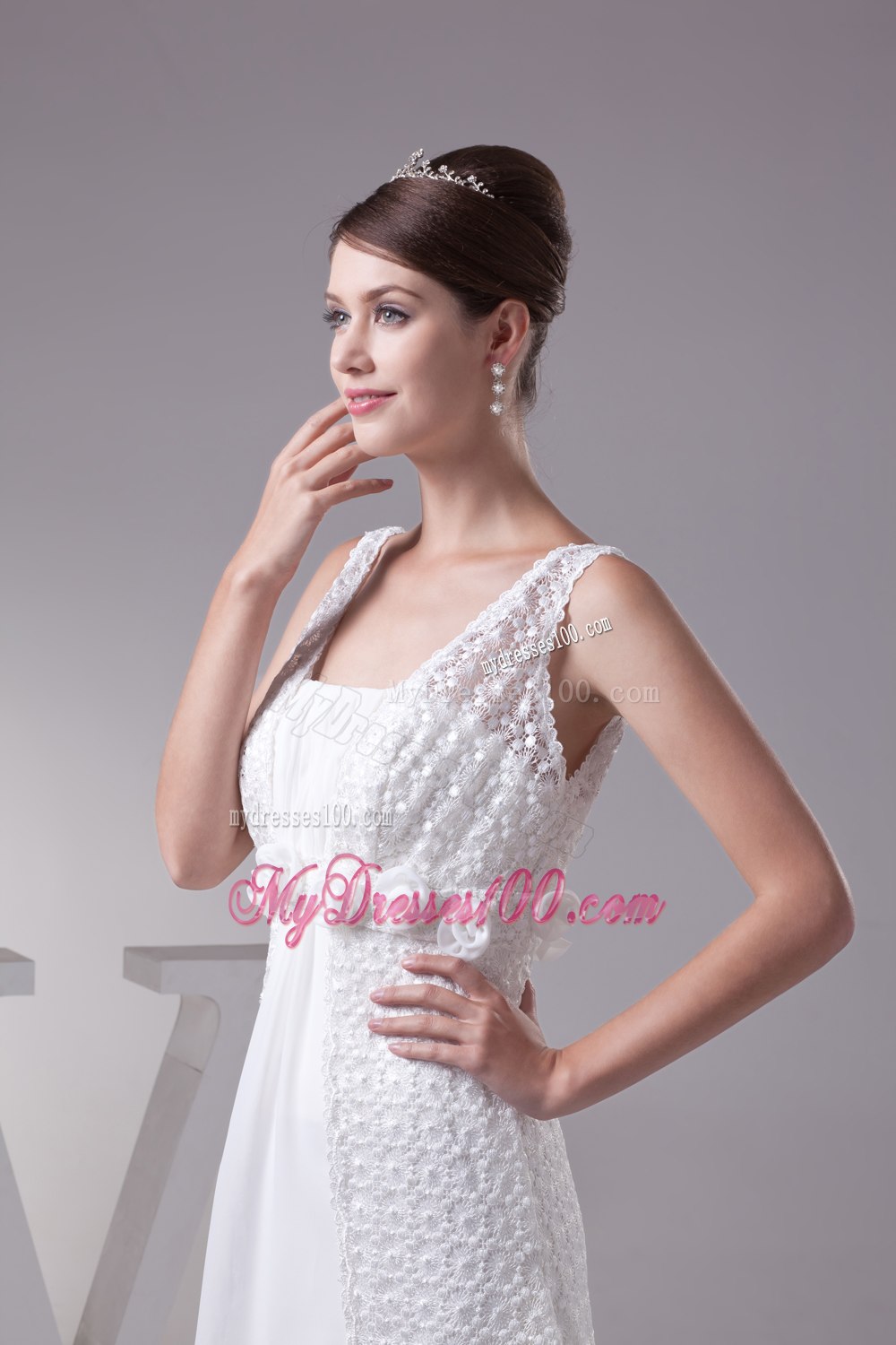 Elegant Hand Made Flowers Empire Square Neck Wedding Dresses