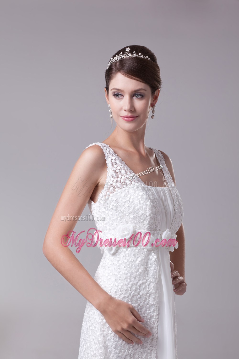 Elegant Hand Made Flowers Empire Square Neck Wedding Dresses