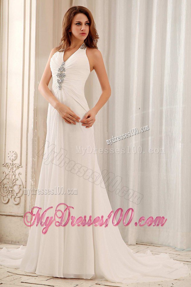 Empire Beaded Decorate Halter Low Price Wedding Dresses for Beach