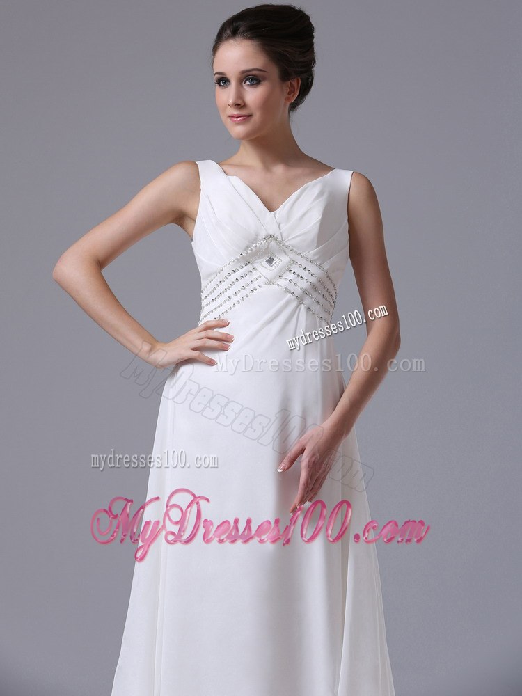 Empire Beaded Decorate Waist Wedding Dresses For 2013 V-Neck