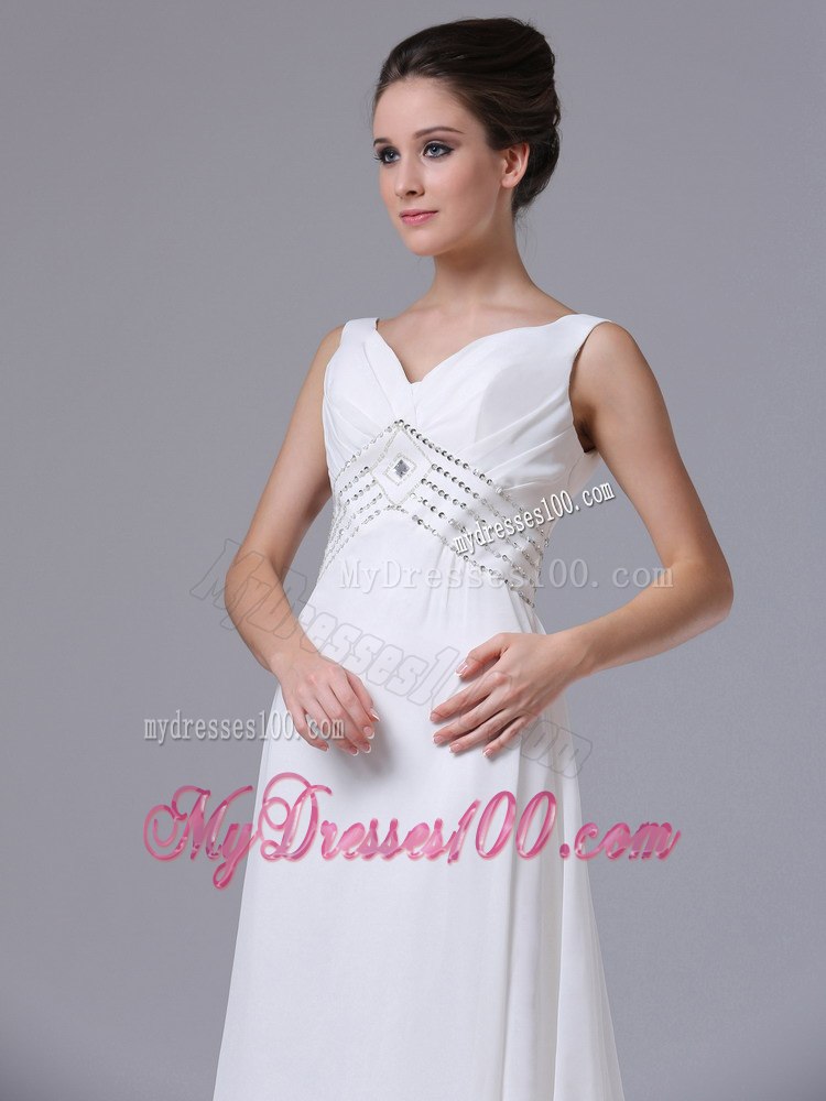 Empire Beaded Decorate Waist Wedding Dresses For 2013 V-Neck