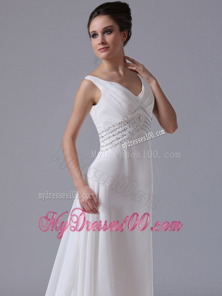Empire Beaded Decorate Waist Wedding Dresses For 2013 V-Neck