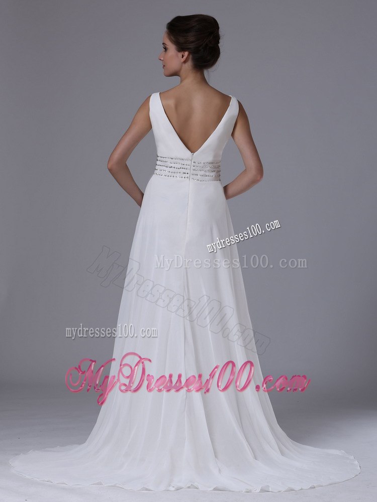 Empire Beaded Decorate Waist Wedding Dresses For 2013 V-Neck