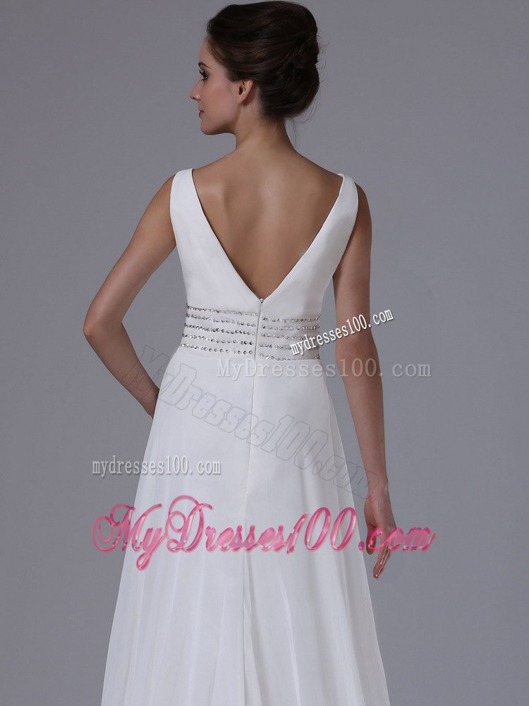 Empire Beaded Decorate Waist Wedding Dresses For 2013 V-Neck
