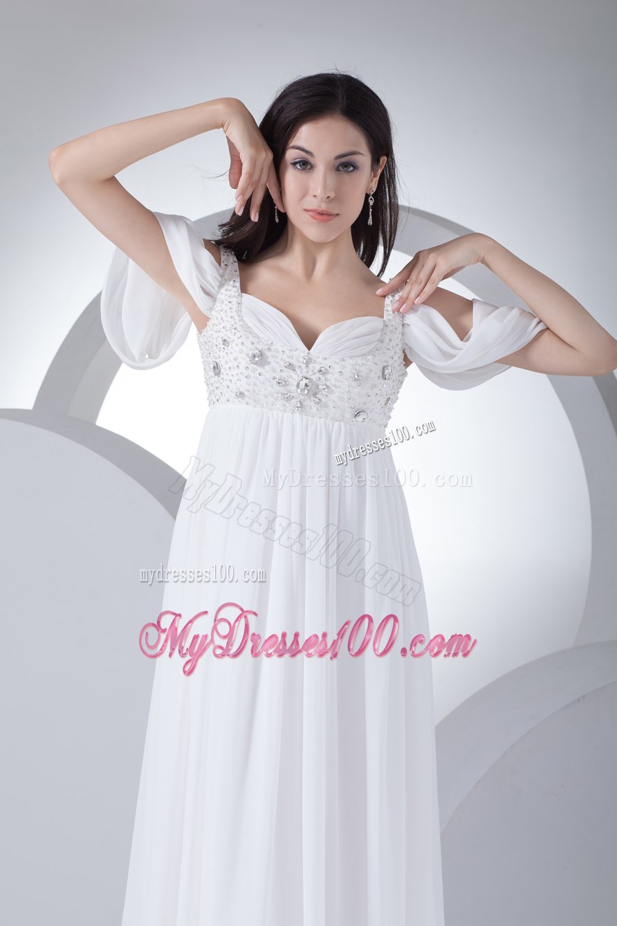Empire Half Sleeves Straps Beading Wedding Dress