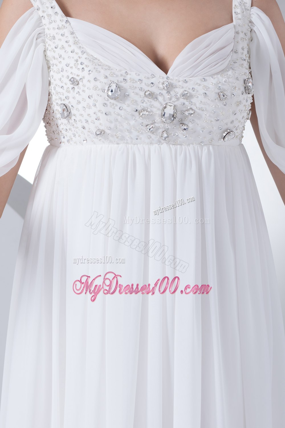 Empire Half Sleeves Straps Beading Wedding Dress