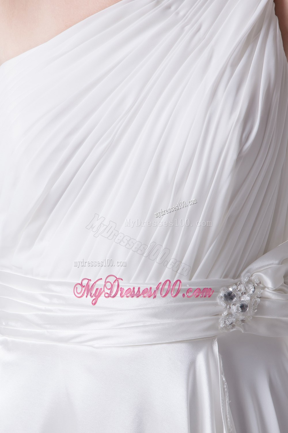 Empire One Shoulder Ruching Beading Wedding Dress