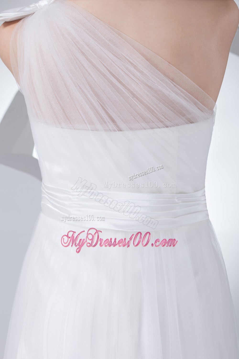 Empire One Shoulder Ruching Bow Wedding Dress