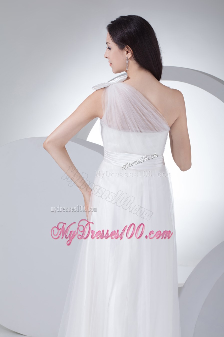 Empire One Shoulder Ruching Bow Wedding Dress