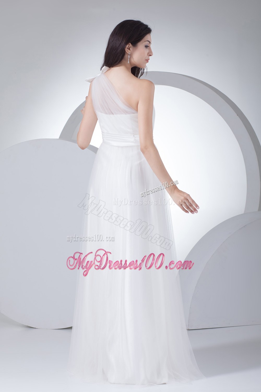 Empire One Shoulder Ruching Bow Wedding Dress