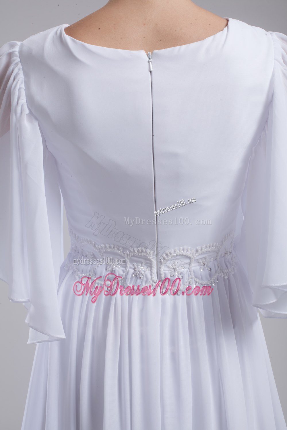 Empire V-neck Ruching Half Sleeves Cheap Wedding Dress