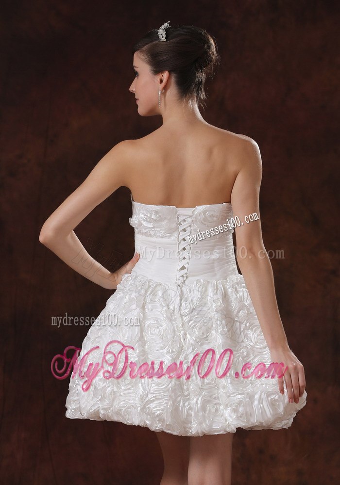 Fabric With Rolling Flower Strapless Short Beautiful Wedding Dress