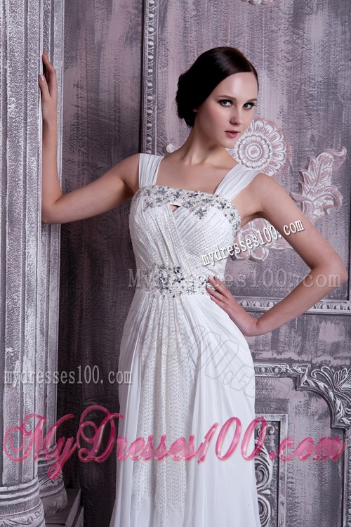 Fashionable Straps Brush Train Beading Outdoor Summer Wedding Dresses