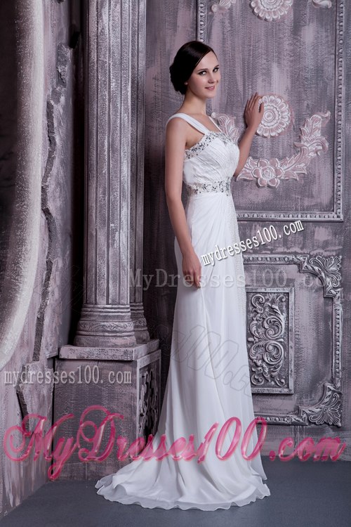 Fashionable Straps Brush Train Beading Outdoor Summer Wedding Dresses