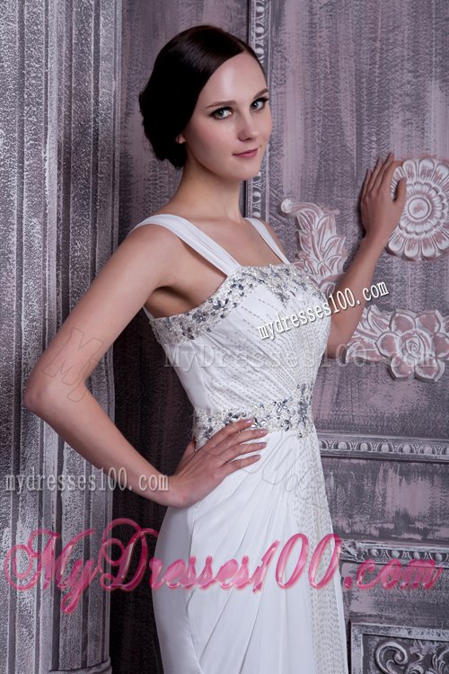 Fashionable Straps Brush Train Beading Outdoor Summer Wedding Dresses