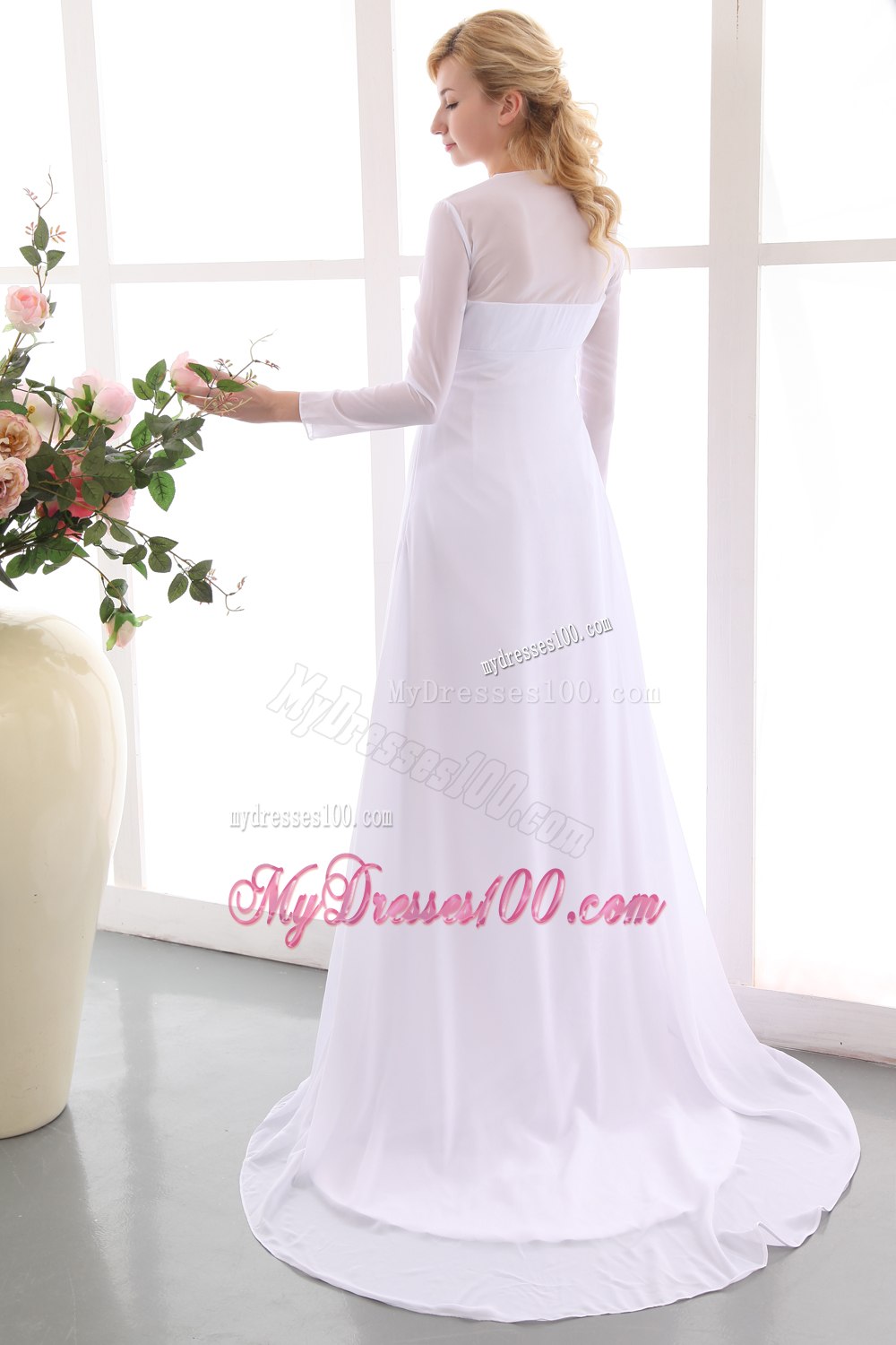 Formal Empire Square Court Train Ruching Long Sleeves Maternity Dress