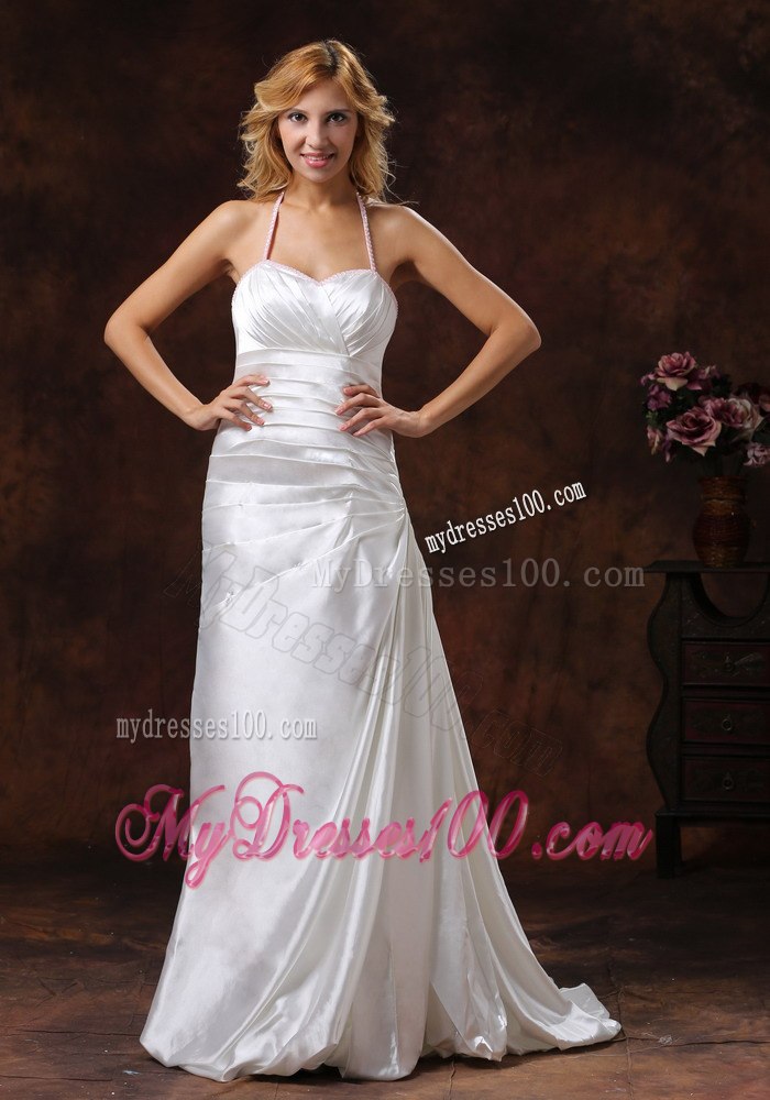 Halter Ivory 2013 Spring Garden Wedding Dress With Brush Train Ruched