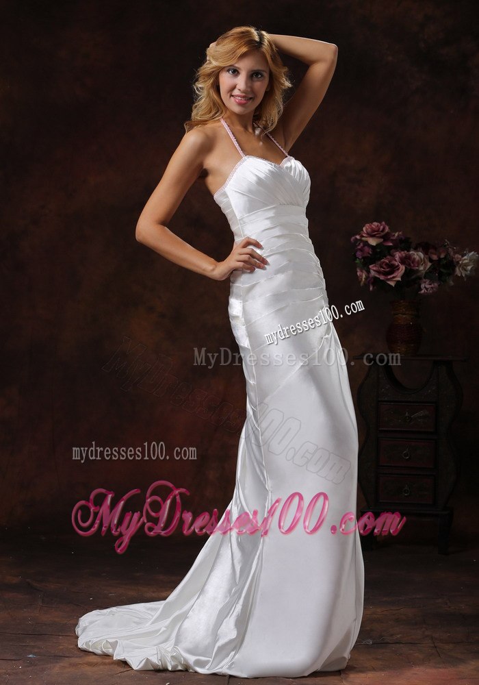 Halter Ivory 2013 Spring Garden Wedding Dress With Brush Train Ruched