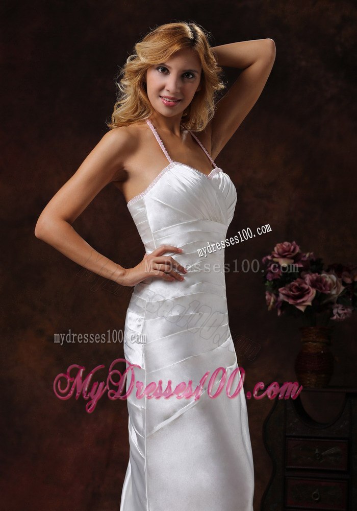 Halter Ivory 2013 Spring Garden Wedding Dress With Brush Train Ruched