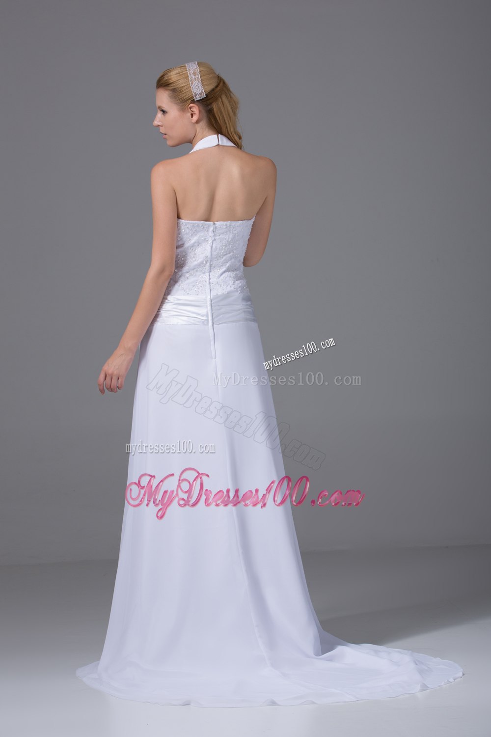 Cheap Halter Top Column Appliques Ruching 2013 Wedding Dresses