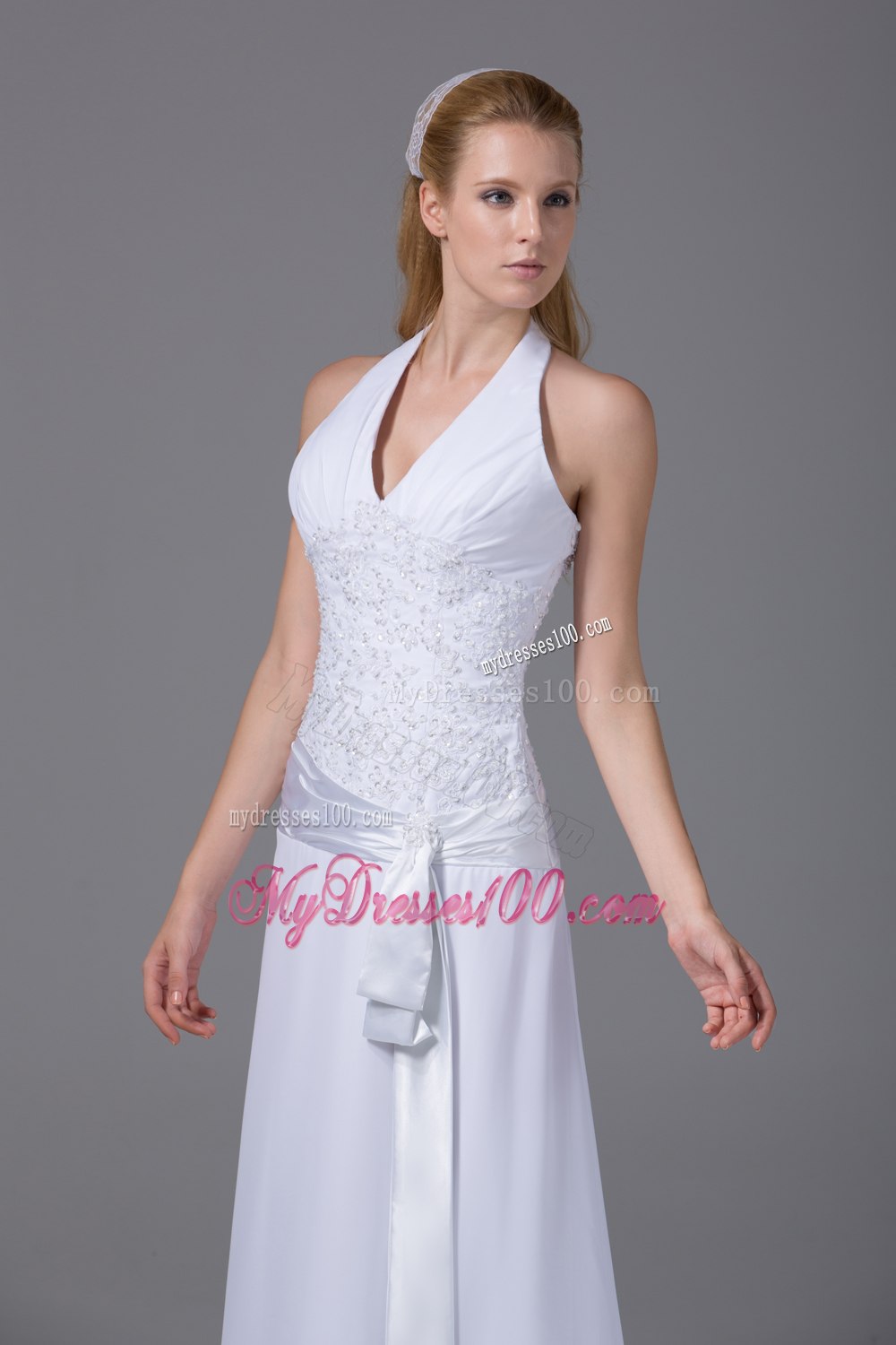 Cheap Halter Top Column Appliques Ruching 2013 Wedding Dresses