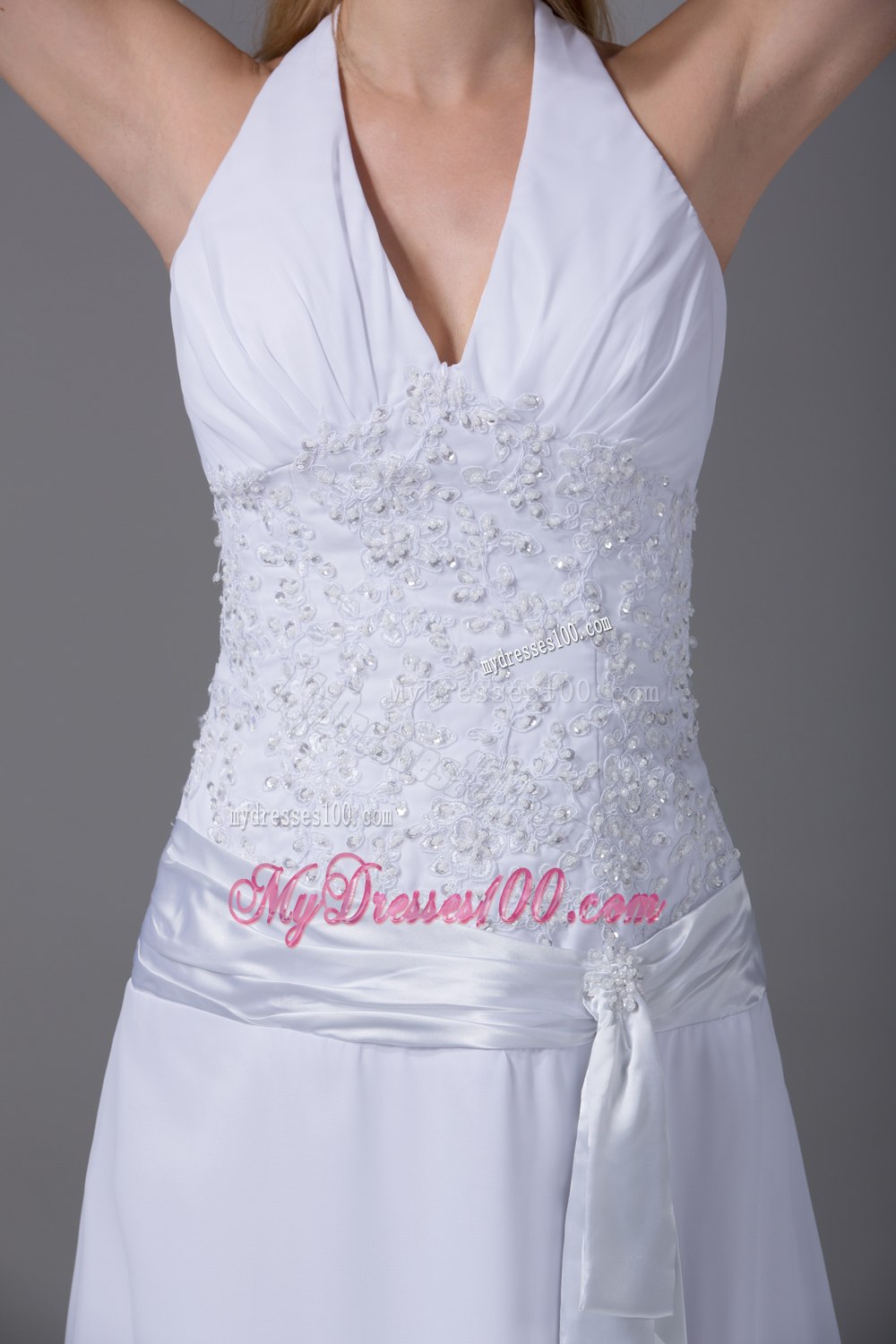 Cheap Halter Top Column Appliques Ruching 2013 Wedding Dresses
