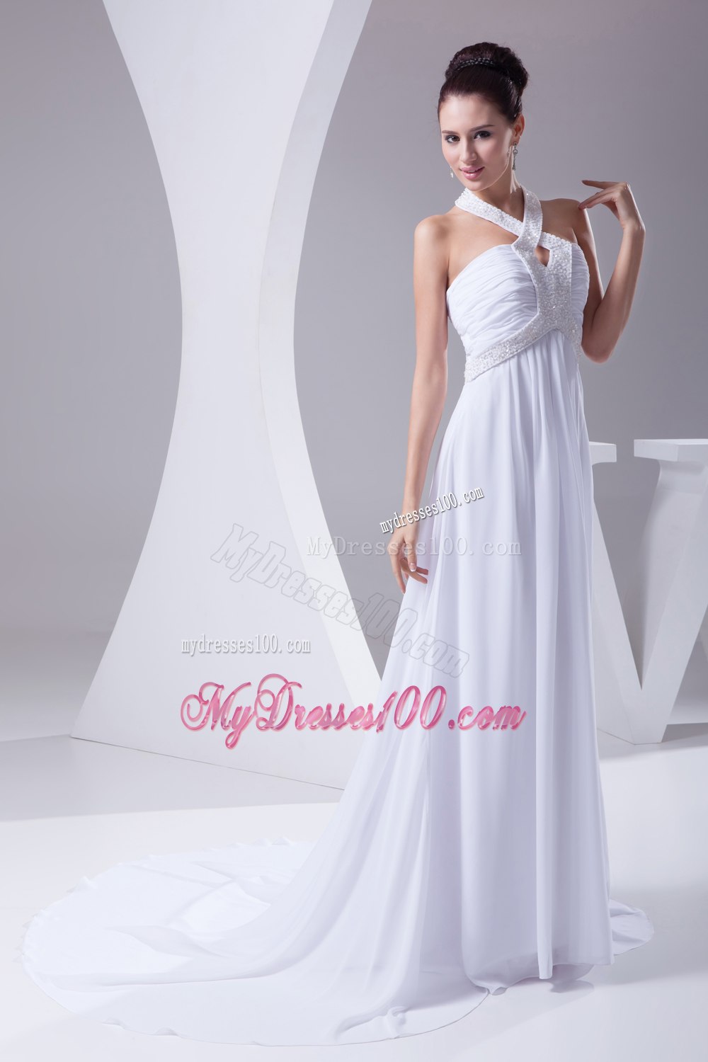 Simple One Shoulder Mermaid Feather Brush Train Wedding Dresses