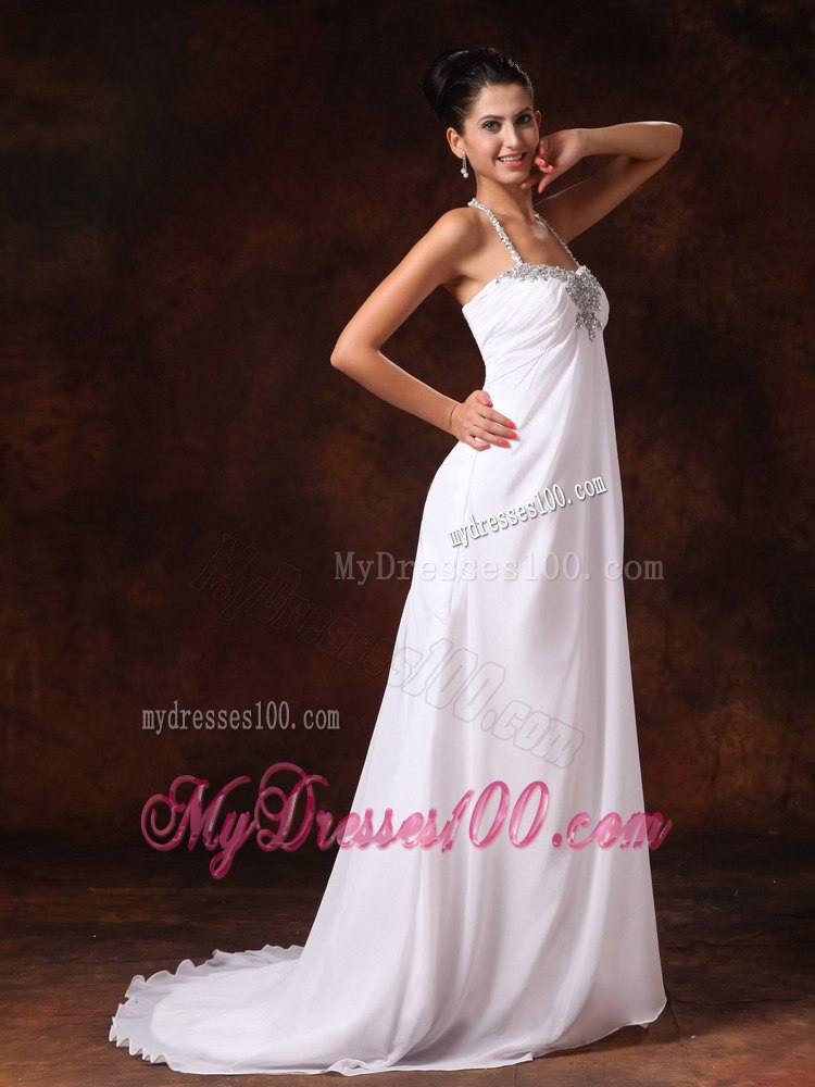 Halter Court Train Empire Appliques Wedding Dress For Garden