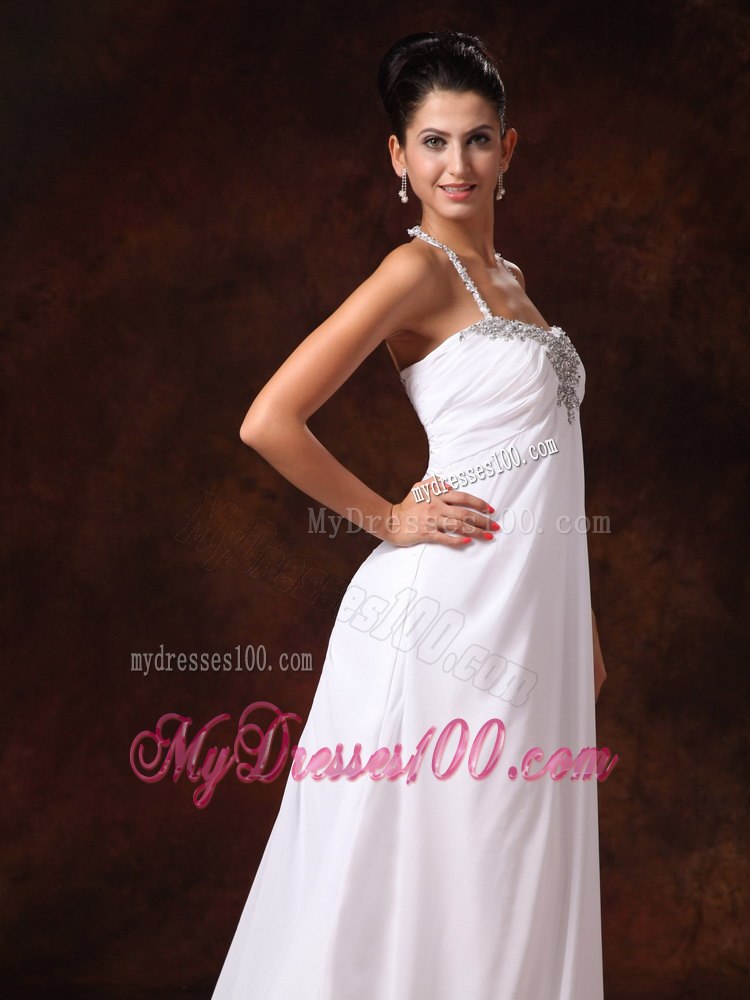 Halter Court Train Empire Appliques Wedding Dress For Garden