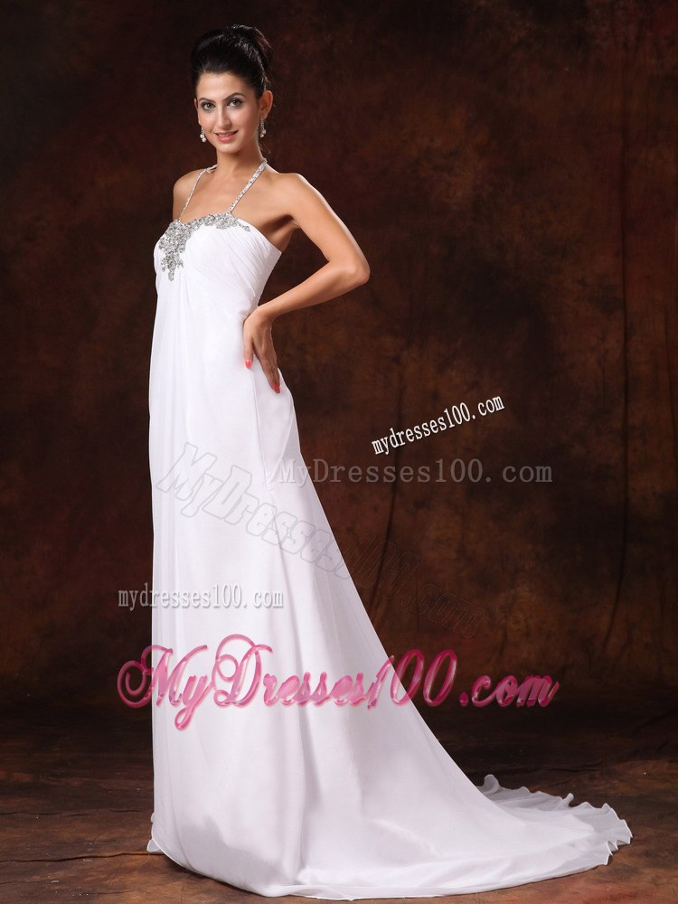 Halter Court Train Empire Appliques Wedding Dress For Garden