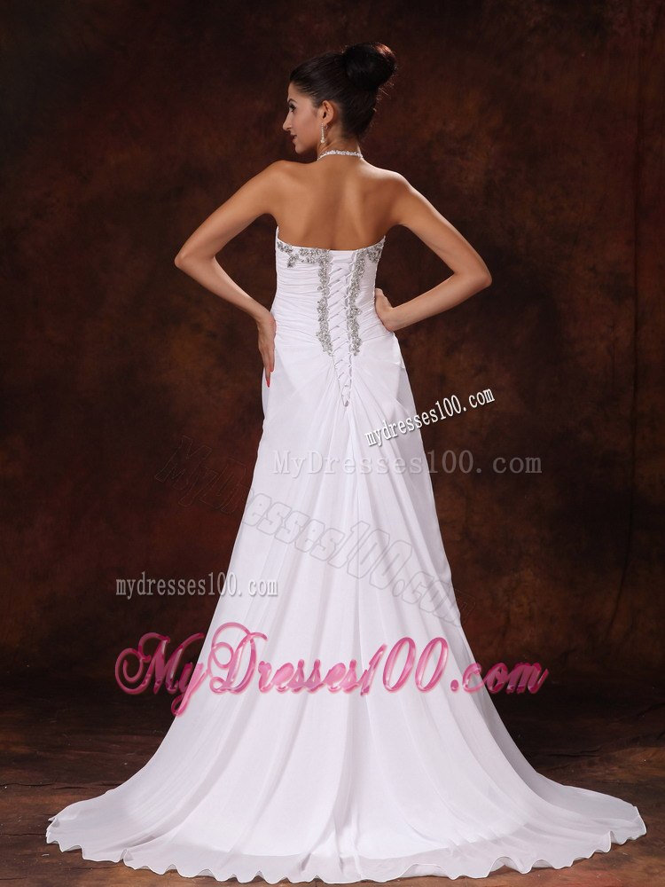 Halter Court Train Empire Appliques Wedding Dress For Garden