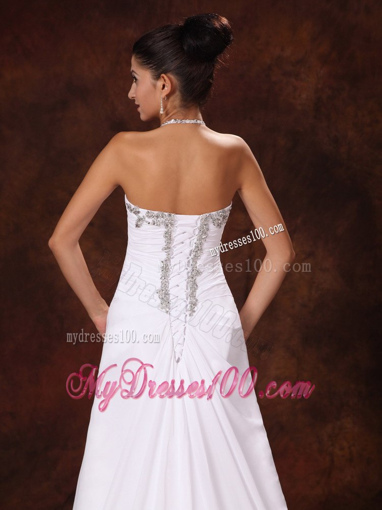 Halter Court Train Empire Appliques Wedding Dress For Garden