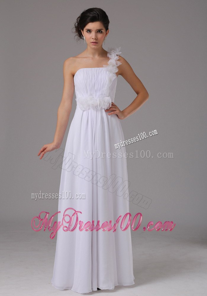 Hand Made Flowers Column One Shoulder Simple Wedding Dresses