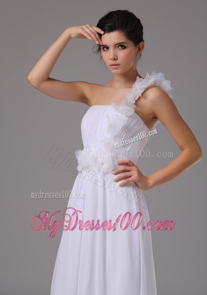 Hand Made Flowers Column One Shoulder Simple Wedding Dresses