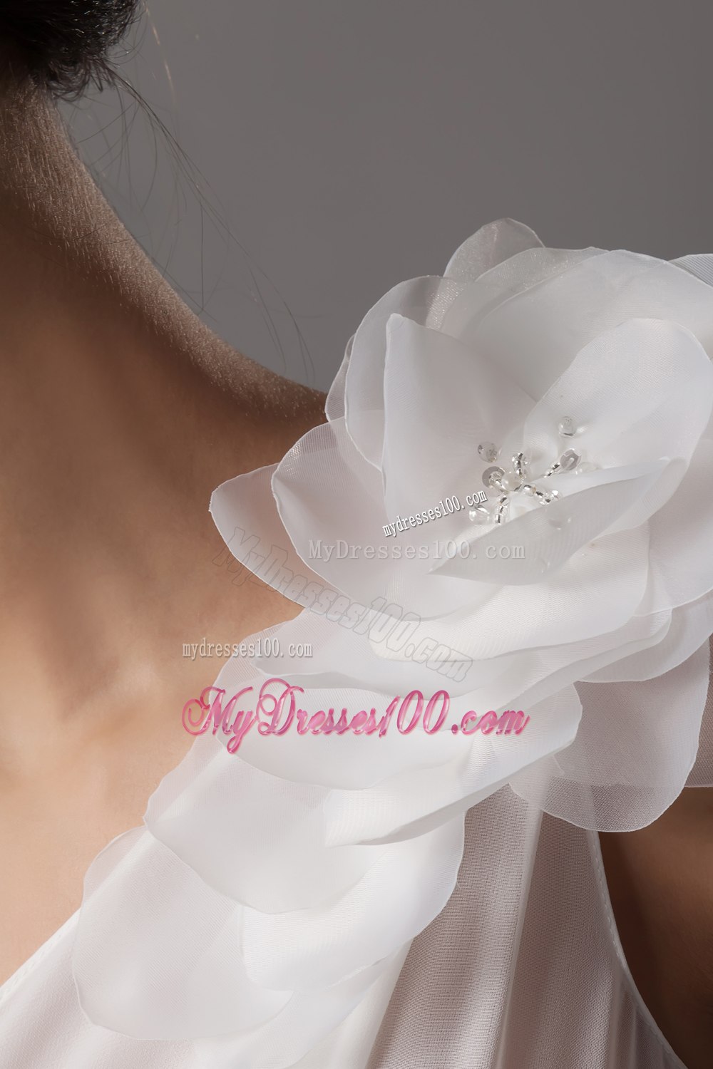 Hand Made Flowers One Shoulder Long Wedding Dress