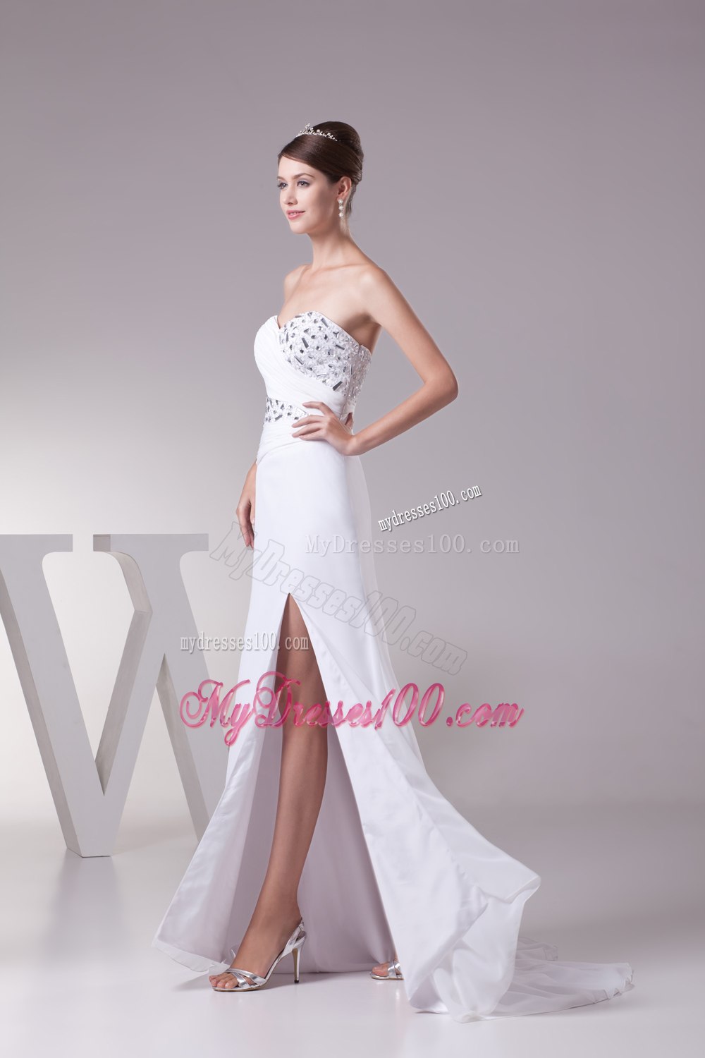 High Slit Fashionable Beaded Sweetheart Empire 2013 Wedding Dress