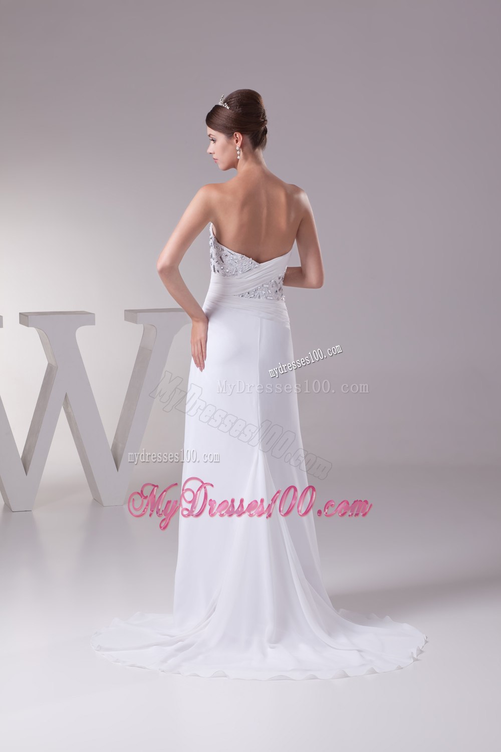 High Slit Fashionable Beaded Sweetheart Empire 2013 Wedding Dress