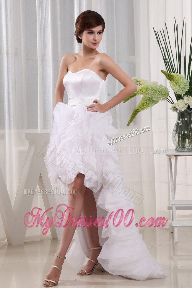 High-low Column Sweetheart and Ruffles For 2013 Beach Wedding Dress
