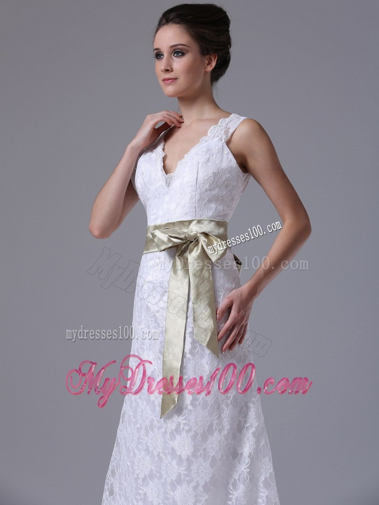 High-low V-Neck Stylish Customize Summer Wedding Dress With Sash
