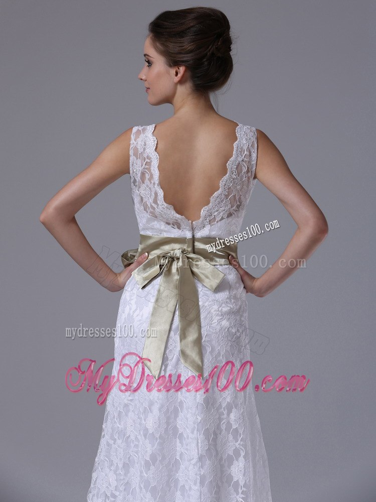 High-low V-Neck Stylish Customize Summer Wedding Dress With Sash